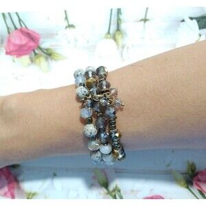 Brown Cream Three Layered Beaded Adjustable Bracelet Stretch